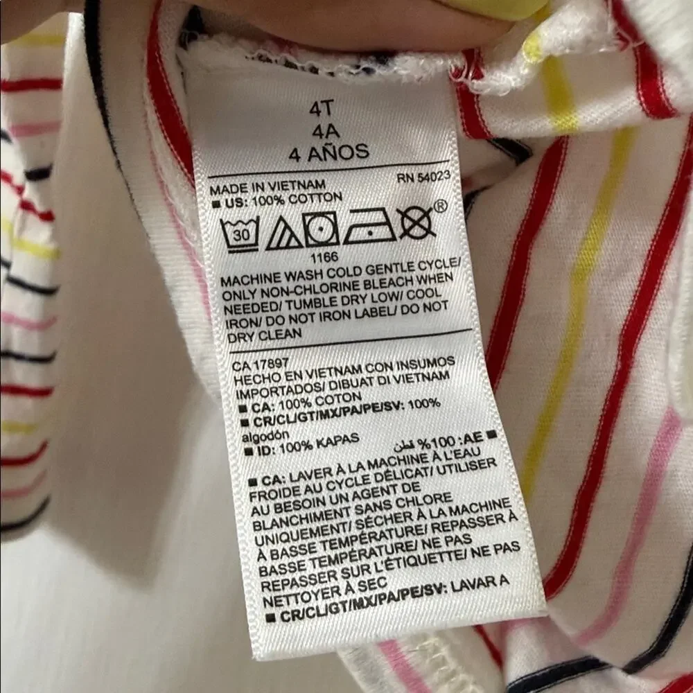 Old Navy 4T Girls White Long Sleeve Striped Tee Size 4T 100% Cotton